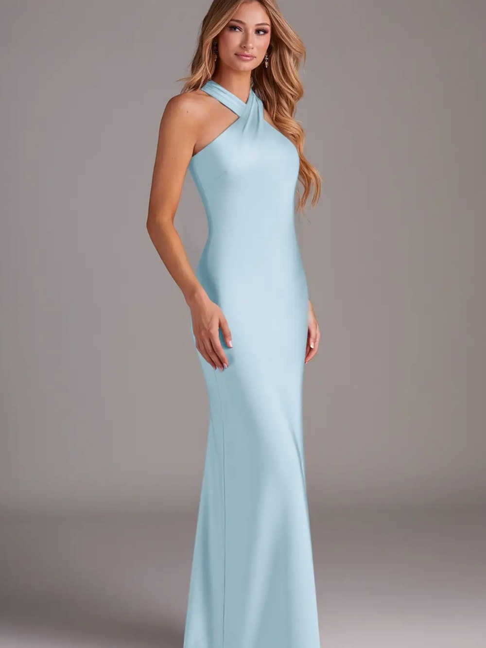 Azazie Sky Blue Stretch Satin Halter Bridesmaid Dress